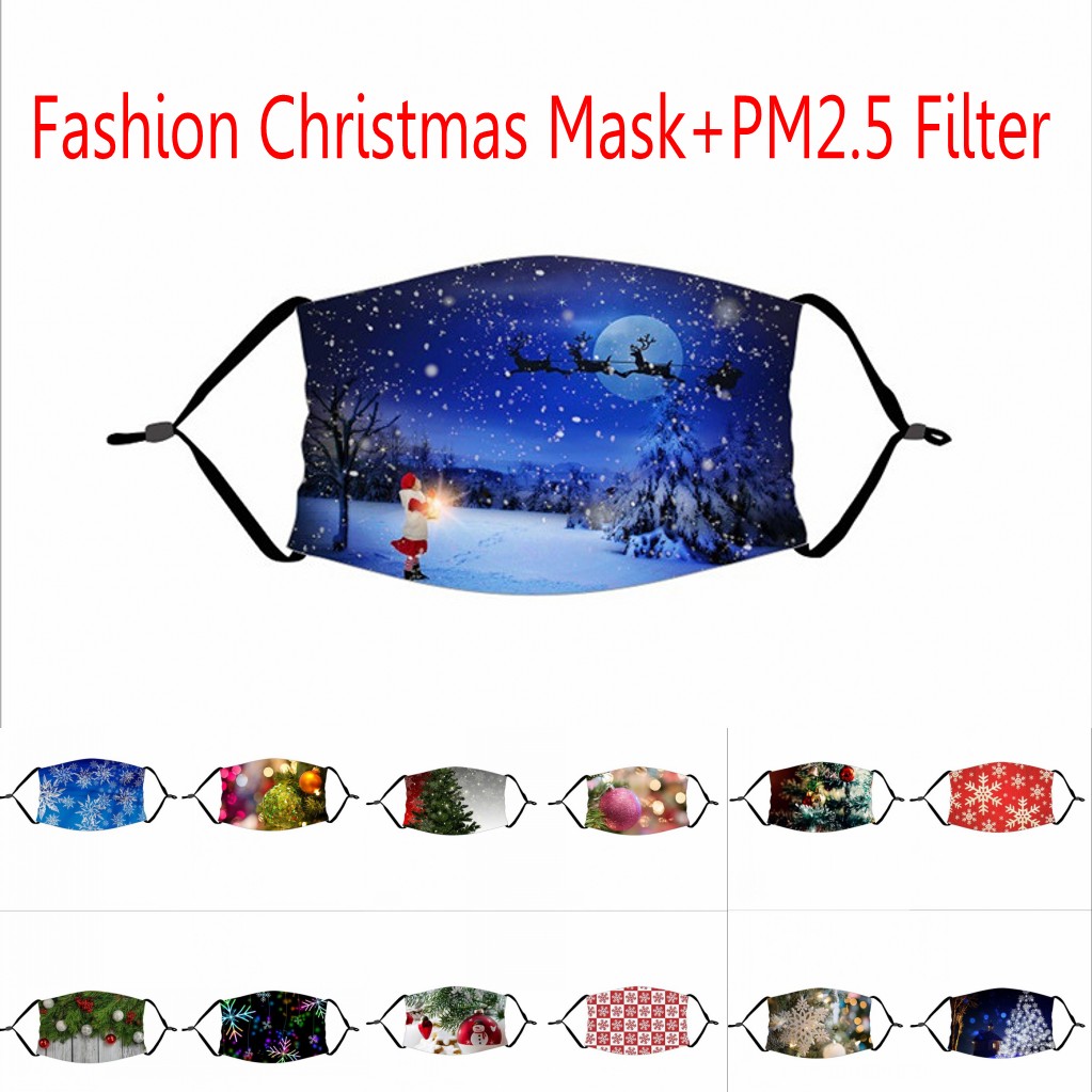 

Fashion Christmas Mask With Free PM2.5 Filters In Stock Cotton Adults Kids Designer Anti Dust Masks Washable Reusable FY4224