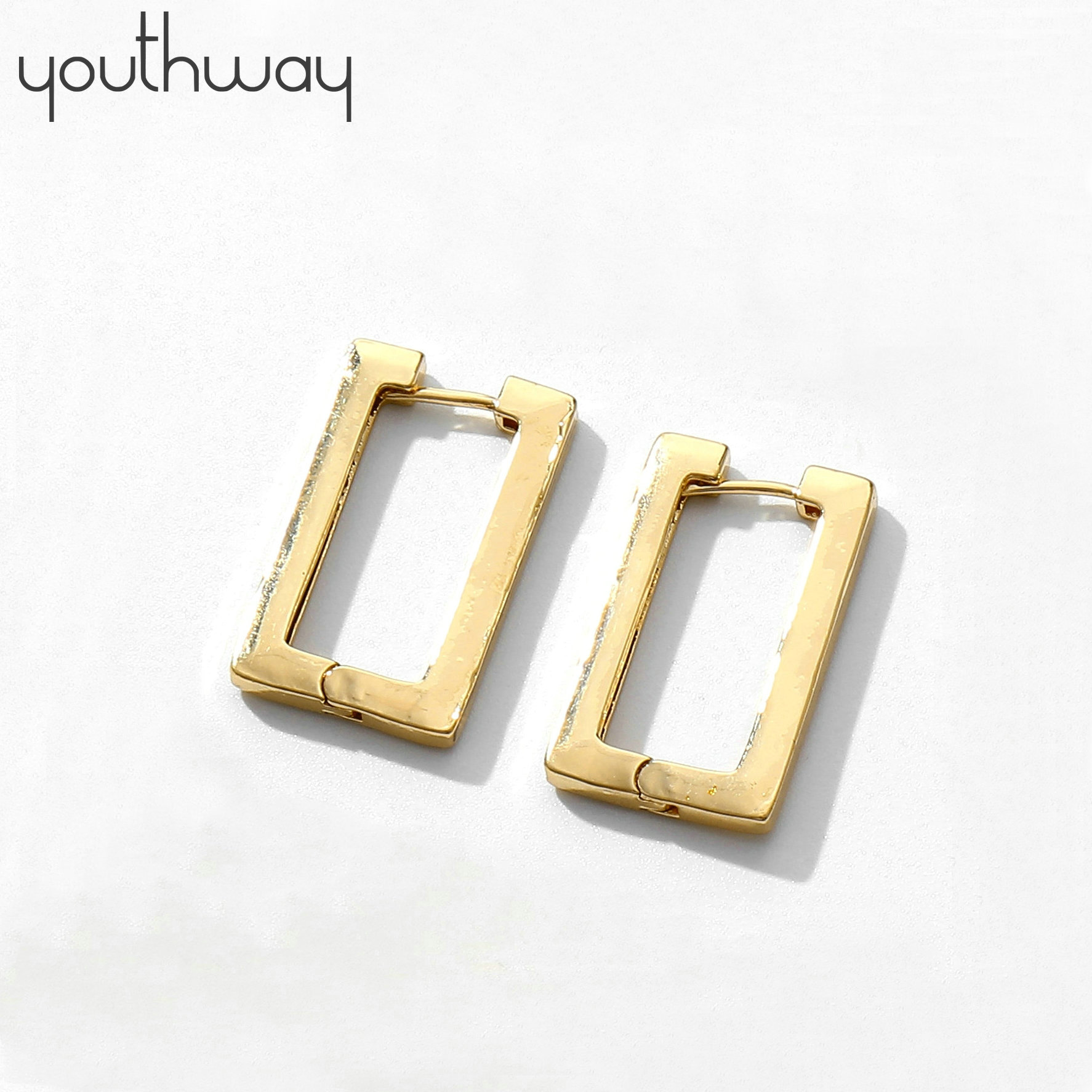

Flat Rectangle Hoop Earrings Gold Plated Brass Smooth Geometric Huggies Earrings Gold Metal Jewelry For women girls