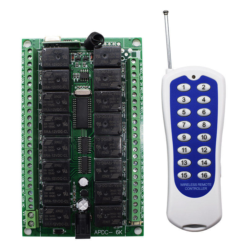 

433.92MHZ DC 12V/24V 16 CH Channels 16CH RF Wireless Remote Control Switch System, Transmitter + Receiver
