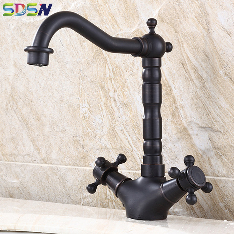 

Basin-tap Sink-fauet Bathroom Water-tap Black Brass Basin Faucet Deck Mounted Basin-tap Dual Hanlde Bathroom Faucet Mixers-tap