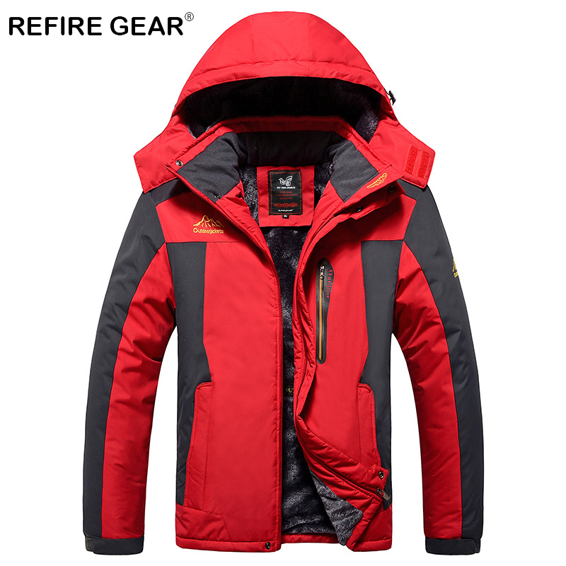 

ReFire Gear Winter Outdoor Camping Windbreaker Jackets Men Waterproof Windproof Wool Hiking Sport Jacket Male Warm Hunting Coats, Red
