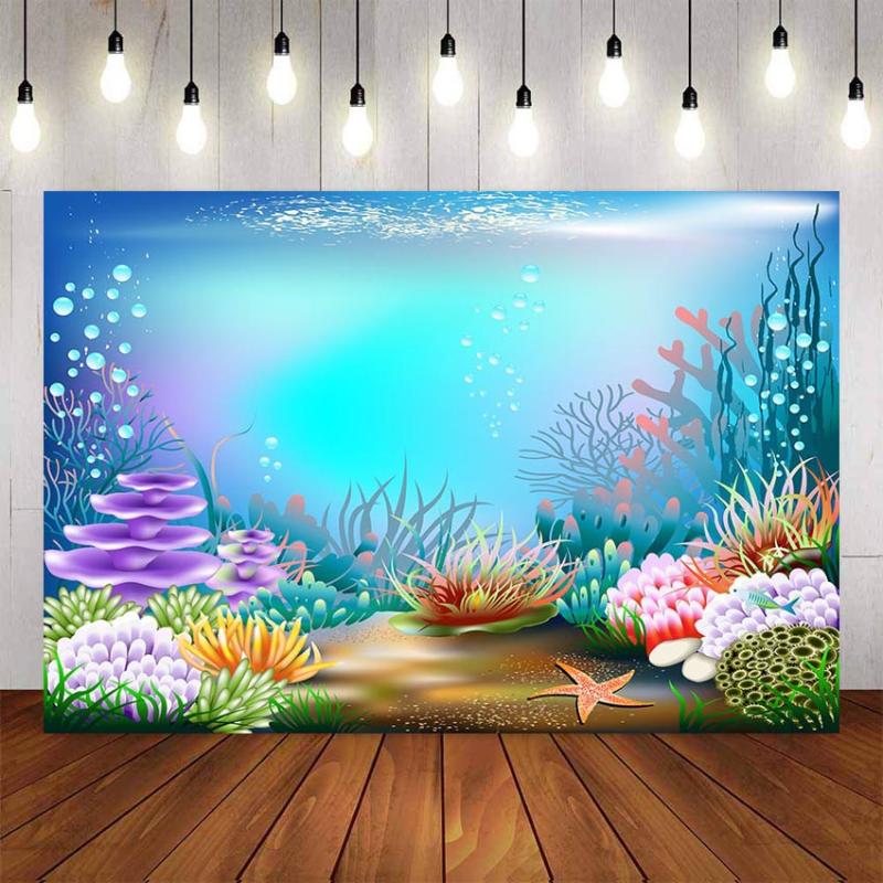 

photography Background Underwater Theme Mermaid Birthday Party Baby Shower Shiny Fish Decor Photocall Backdrop Photo Studio