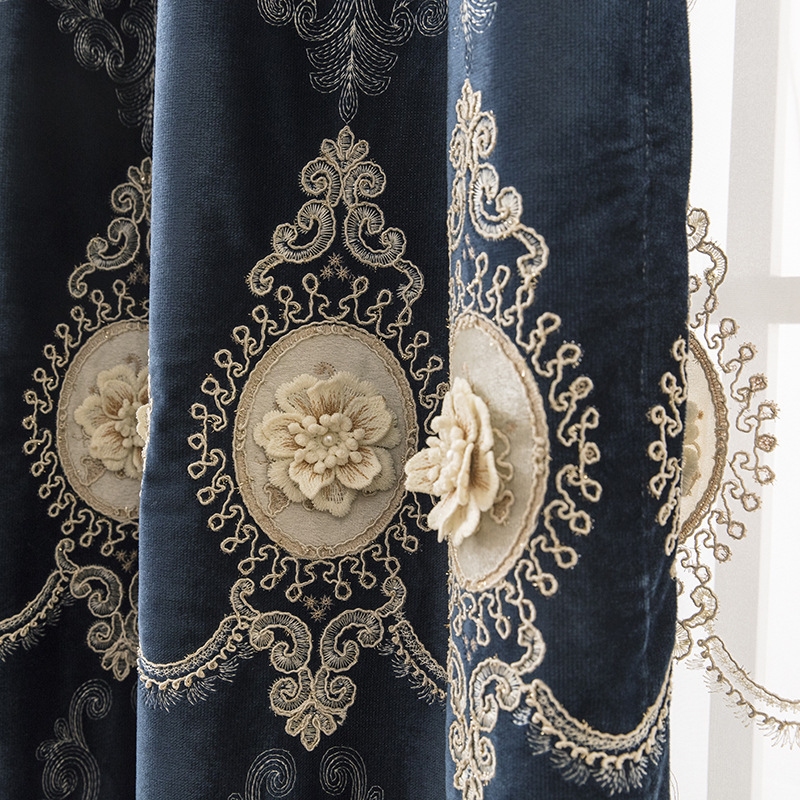 

Embossed Pearl Floral Curtains for Bedroom European Style Luxury Embroidery Screen Blackout Window Treatment Drapes JS248C, Tulle