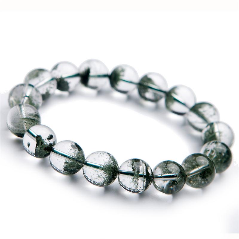 

12mm Genuine Natural Green Phantom Quartz Gems Stone Healing Crystal Clear Round Bead Stretch Bracelet For Women Men
