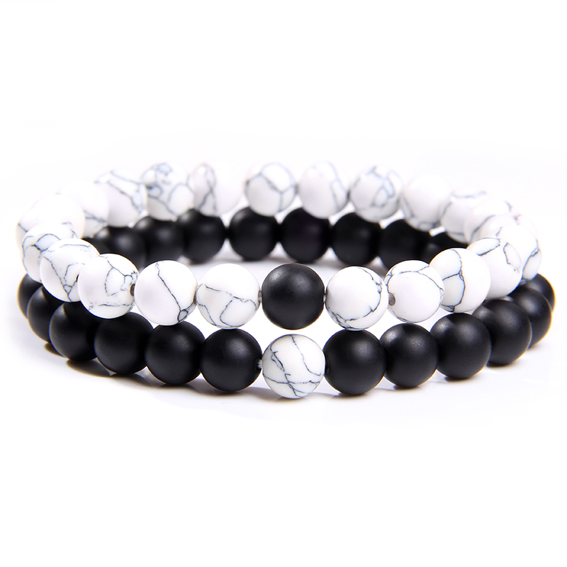 

2pcs/set Distance Bracelet Natural Stone Black Onyx Agates Buddha Prayer Yin Yang Beads Bracelet Round Turquoises Couple Jewelry