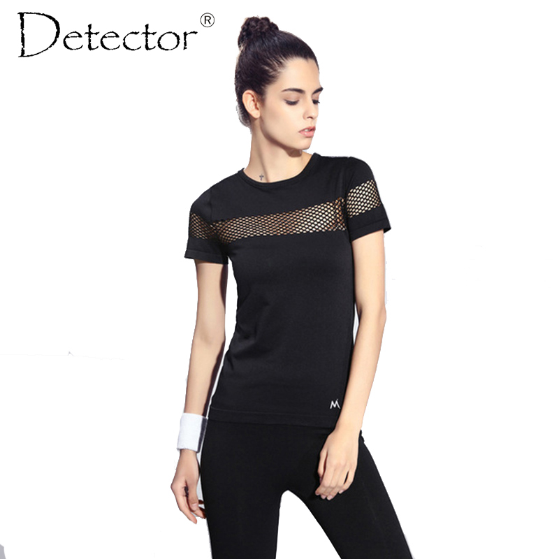 

Detector women quick dry short sleeve running t shirt fitness gym tops mesh patchwork clothing sport yoga tshirt camisetas, Black