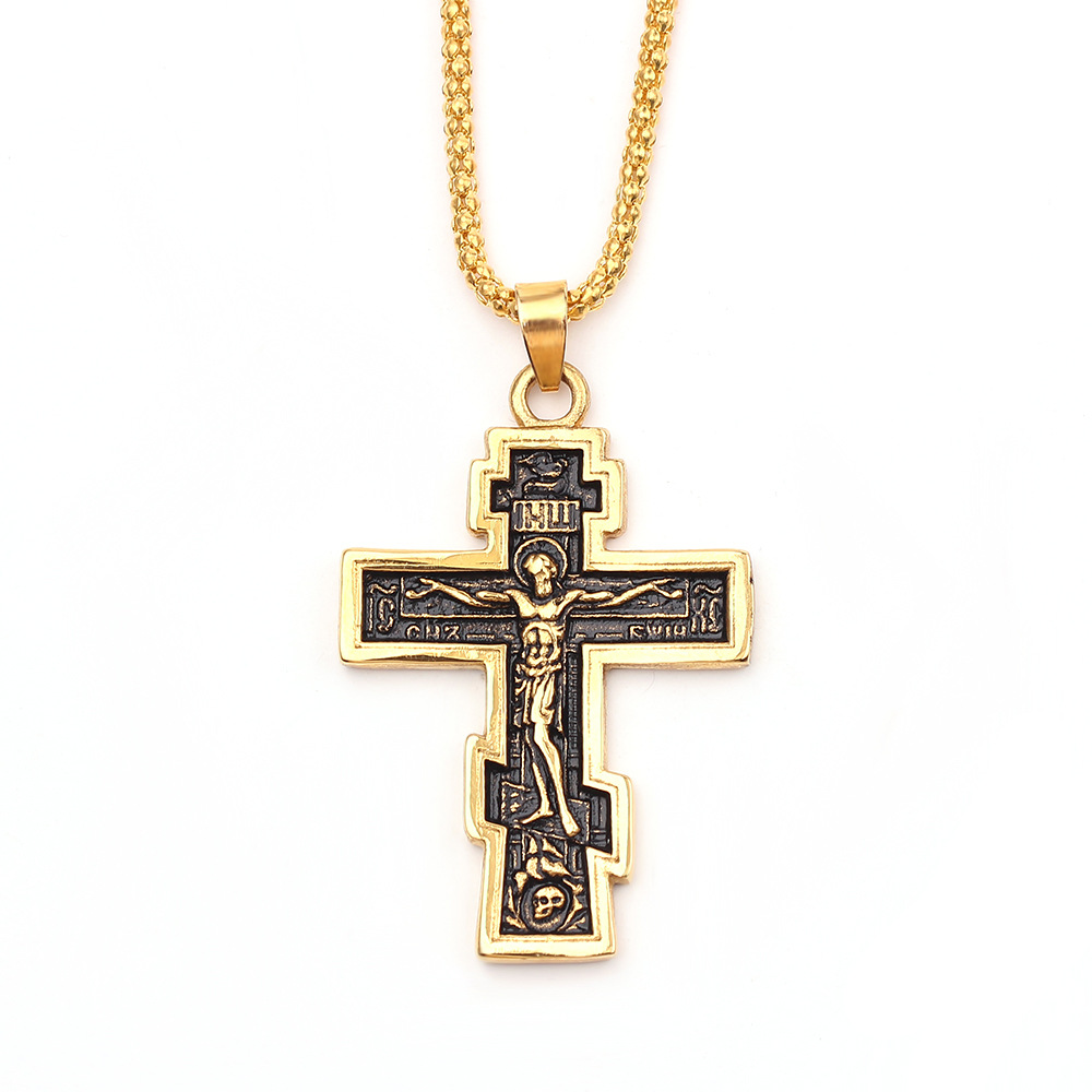 

Hot Selling Necklace of Jesus Cross Men Personality Retro Imitation Gold Cross Pendant Jewelry Piety Is A Kind of Faith