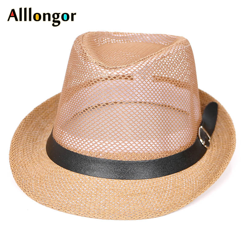 

Panama Mesh belt Jazz Hat Men 2020 New Summer Women Beach Straw Caps Fedora Hats for Men Fedoras Panama Hat Sunhat chapeau paill, White