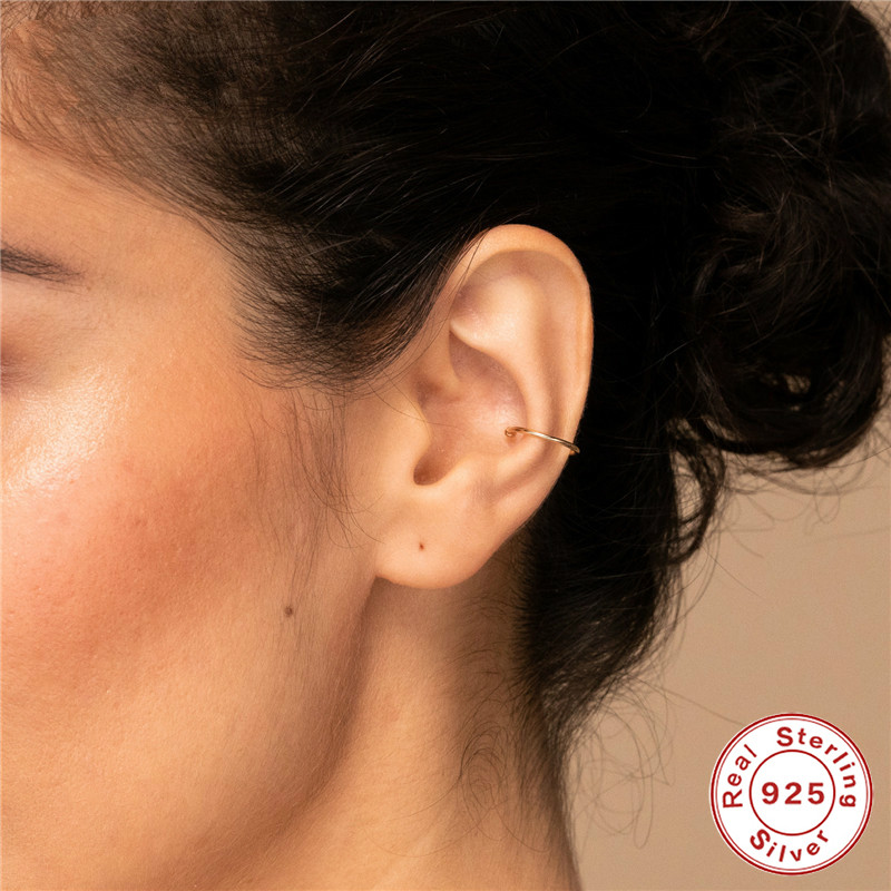 

AprilGrass Brand 925 Sterling Silver Ear Clip Earrings Simple Ear Cuff Non Pierced Earrings for Women Cartilage Earring Korean Jewelry