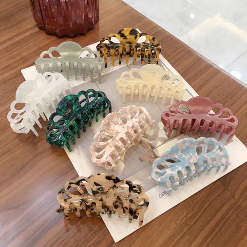 

New Korean Women Acetate Hollow Hair Clips 2020 Resin Colorful Hair Clamps Grips Ponytail Holder Accessories