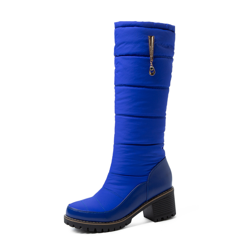 

Down Female Big Size thick high heels platform Snow Boots Winter Warm Metal Women Knee High Boots Casual Shoes Woman Long, Black