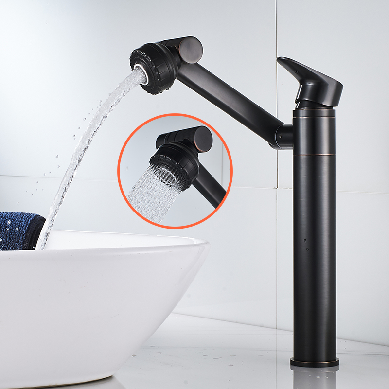 

Bathroom Basin Faucets Solid Brass Sink Mixer Tap Black Oil Brushed Hot & Cold Single Handle Rotating Spray Nozzle Unique Design