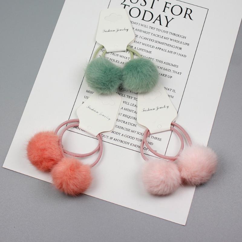 

Winter Girl's Colorful Plush Fluffy Ball Pom Pom Hair Tie Band Multi-Color Pompom Elastic Hair Band Accessories For Kids FQ014, Yellow