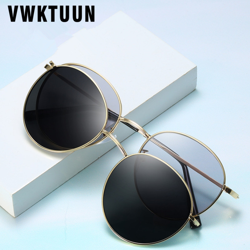 

VWKTUUN Sunglasses Women Round Clips Magnetic Sunglasses Magnet Clip on Sun glasses For Women Alloy Frame Double Lens Sunglass