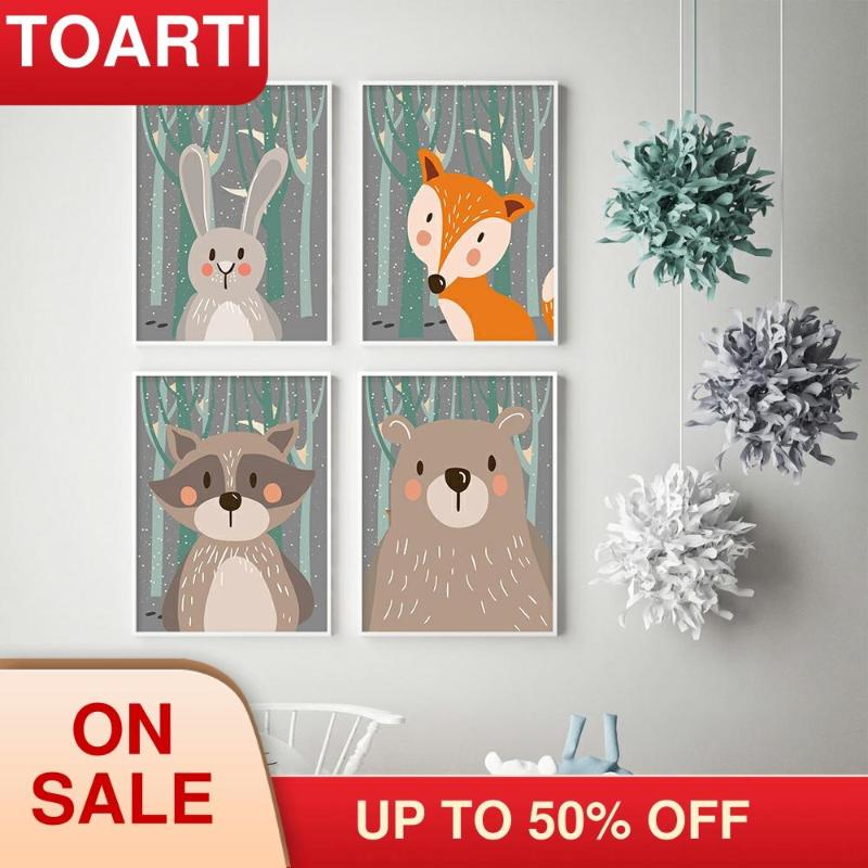 

Funny Bear Posters Prints Woodland Forest Cartoon Animals Canvas Painting On The Wall Modern Art Pictures Kids Decor