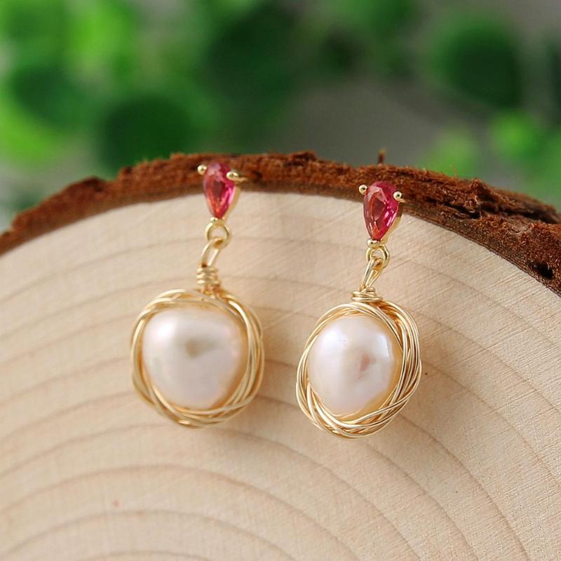 

Coeufuedy Genuine Pearl Drop Earrings Baroque Fresh Water Pearl Earrings For Women Engagement Fine Jewelry Handmade Gift