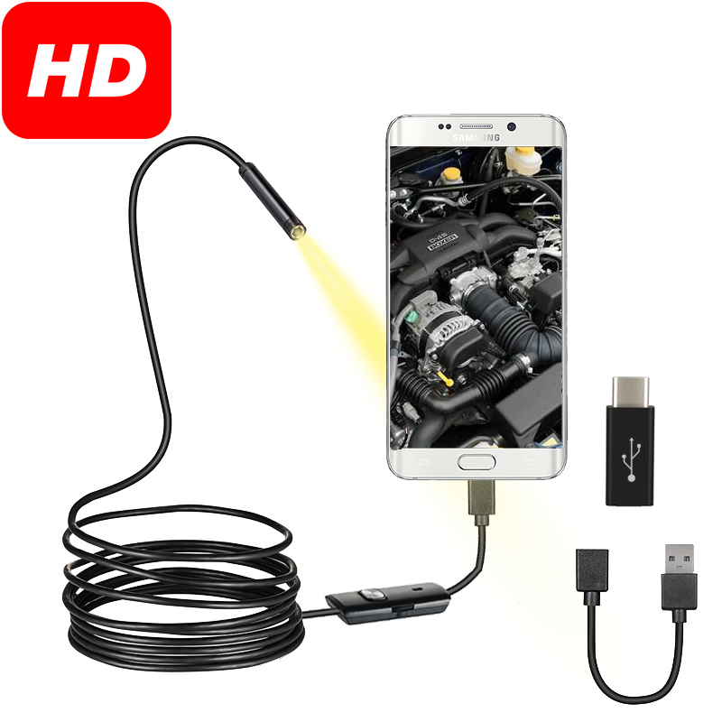 

7mm Endoscope Camera Micro USB OTG Type C Waterproof 6 Adjustable LEDs Inspection Borescope Camera For Android Phone Computer