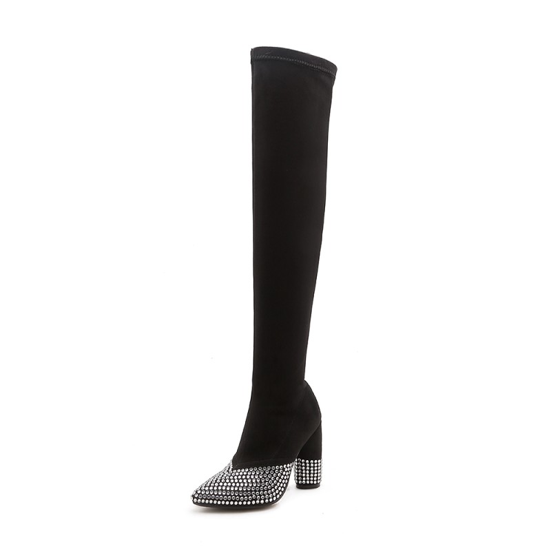 

Big Size rhinestone boot thigh high boots knee high boots over the knee women ladies boots shoes woman winter women, Black