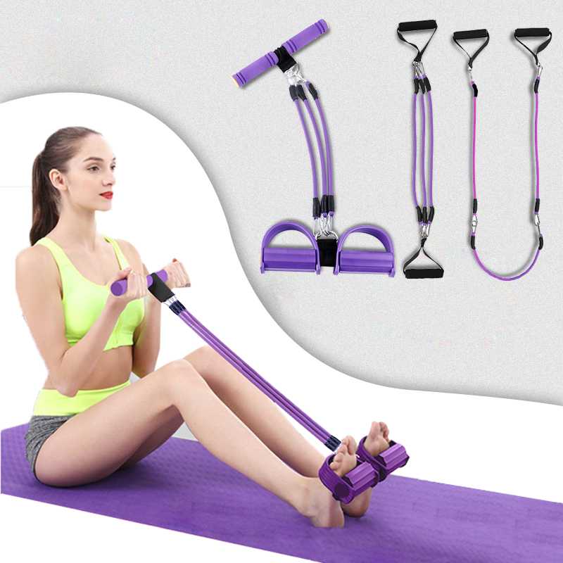

3 in 1 Multifunctional 4 Tubes Fitness Gum Elastic Pull Rope Pedal Exerciser Chest Expander workout Resistance bands