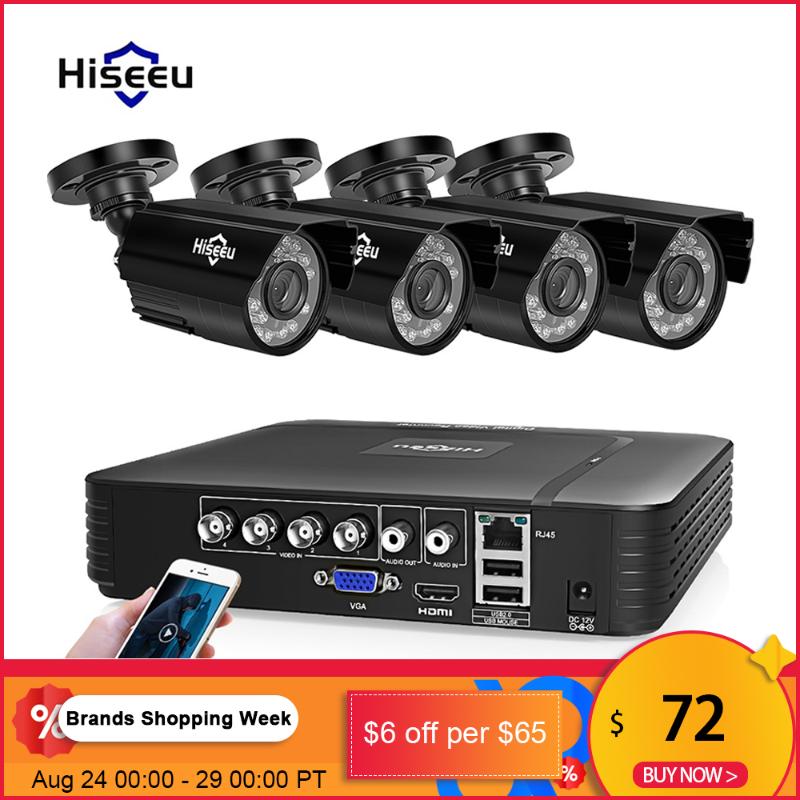 

Hiseeu Home Security Cameras System Video Surveillance Kit CCTV 4CH 720P 4PCS Outdoor AHD Security Camera System