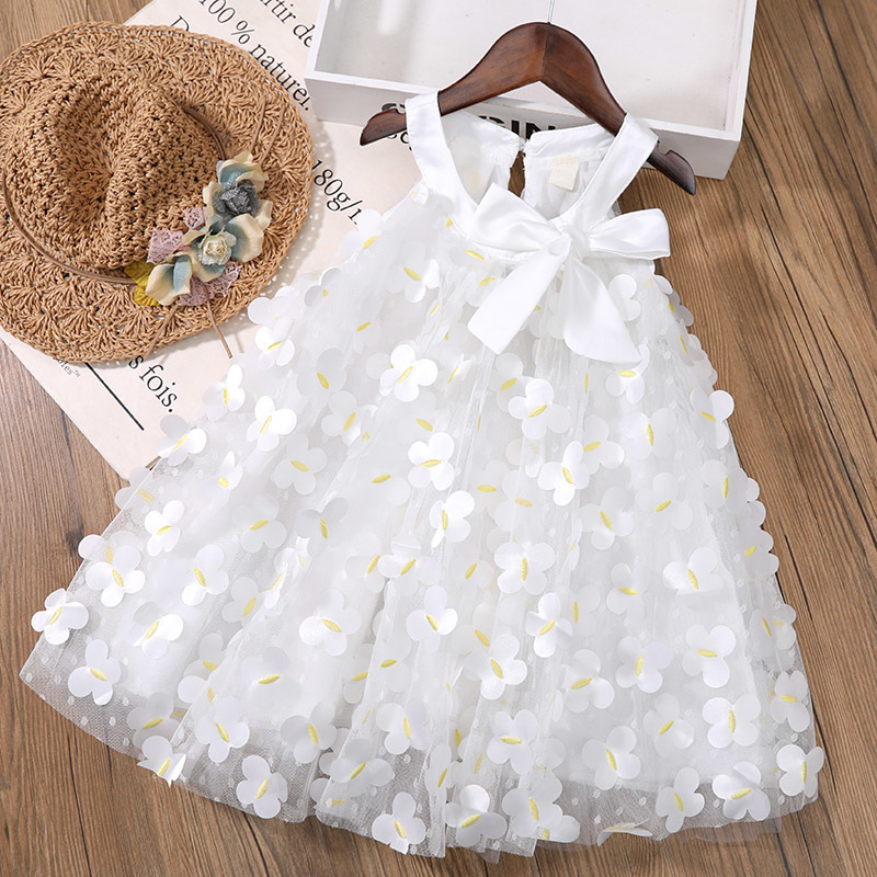 

Girls Dress 2020 New Summer Brand Girls Clothes Lace flower Design Baby Girls Dress Party Dress For 2-8 Years Infant Dresses, Beige1