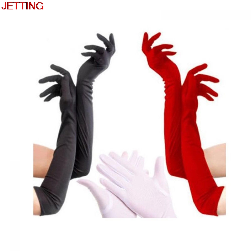 

Prom Evening Party Glove Ladies Stretch Satin Elbow Length Opera Sexy Gloves Plain Women Long Satin Finger Gloves