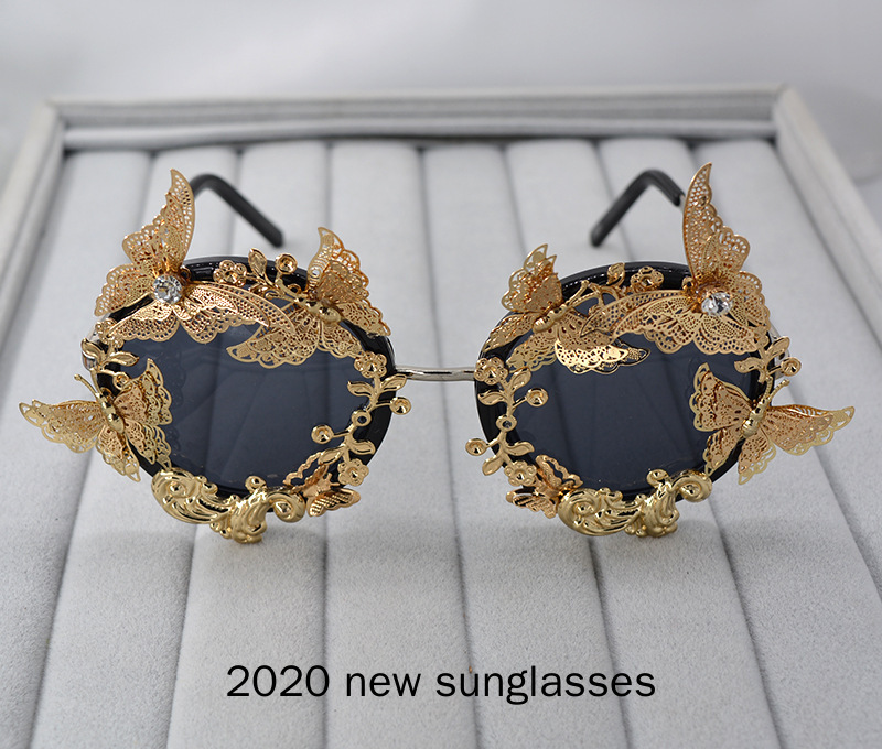 

2020 New Vintage Fashion round Sunglasses for Women Design Sexy Diamond Butterfly Sun Glasses For Female UV400 NX