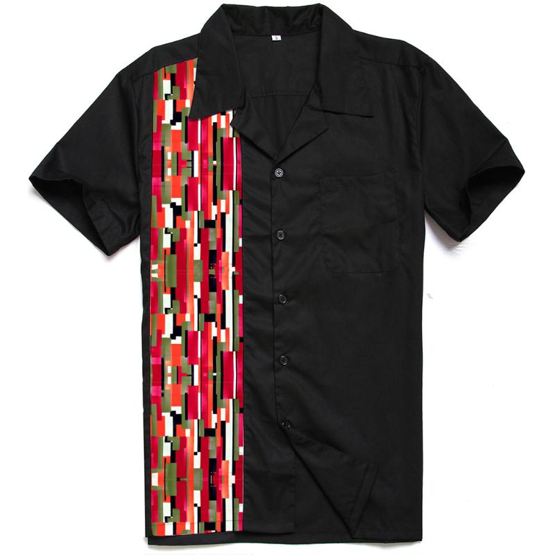 

Camisa Masculina Short Sleeved mens Clothing Abstract Mosaic Printed Men's Cotton Casual Black Blouse Rockabilly Shirts, St110mosaicr