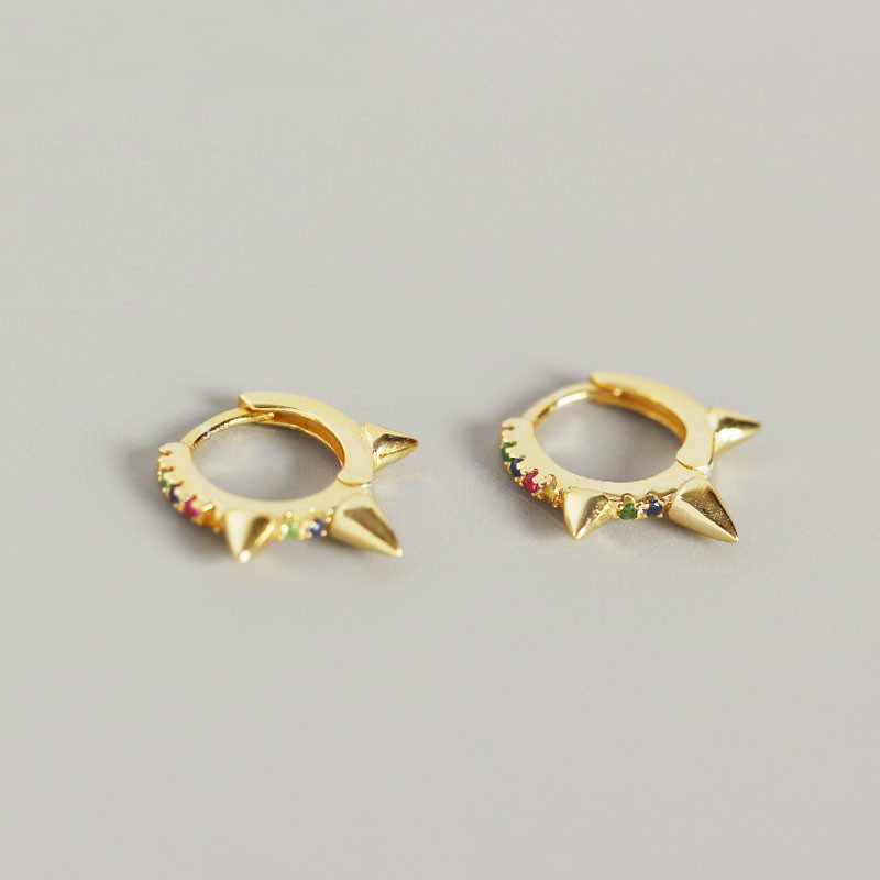 

AprilGrass Brand Designer 100% 925 Sterling Silver Multicolor CZ Mini Zircon Rivet Stud Earrings for Women Fashion Designer Simple Earrings