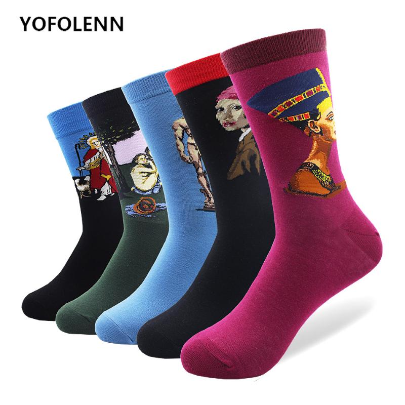 

5 pair/lot Men's Long Colorful Socks Combed Cotton Fashion Funny Art Oil Vintage Men Socks Comfortable Breathable Cool, 021
