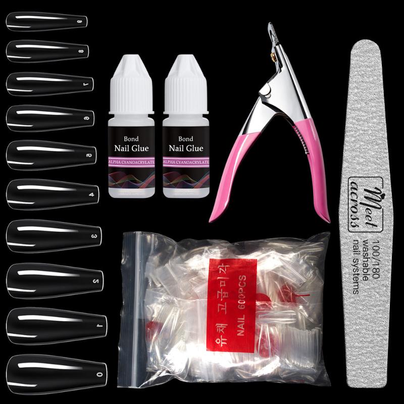 

500/600 Pcs False Acrylic Nail Tips Nail Glue Extension Set Clear White Natural French Full Cover UV Gel Fake Tips, Q08979
