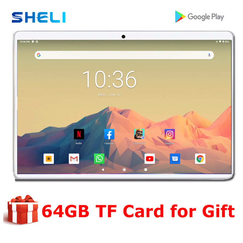 

Global Version 2020 New Google DHL Free Shipping 10 inch Android 9.0 Tablet pc Quad Core 32GB ROM 1280*800 IPS 3G Tablet pc, Black