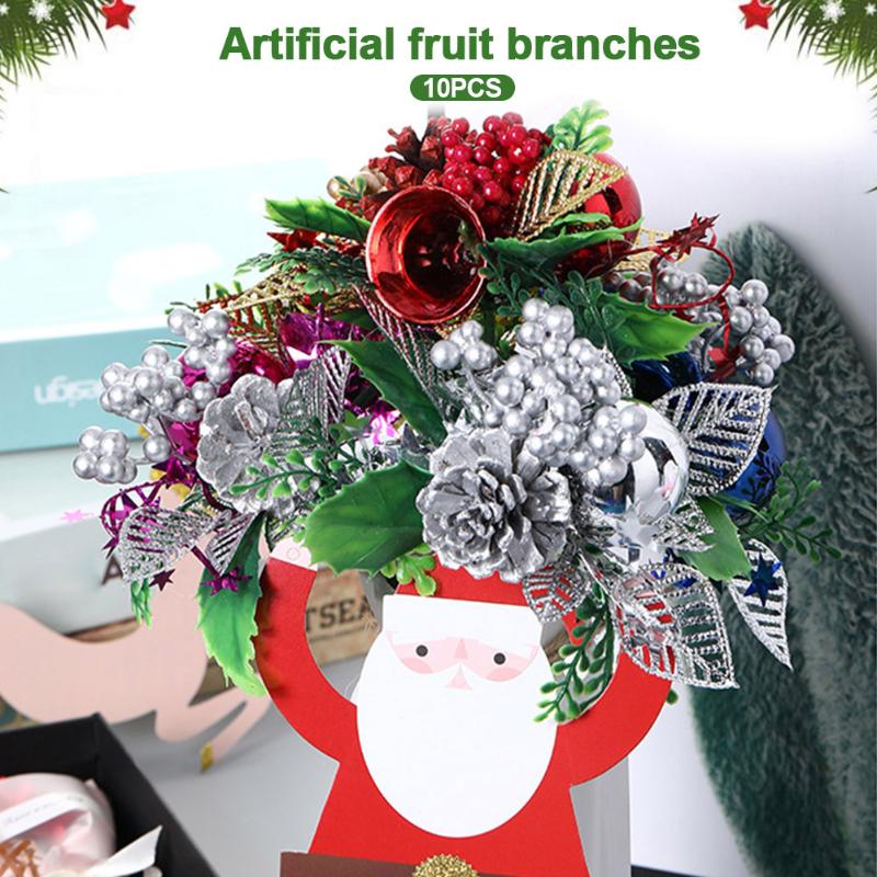 

10pcs Party Photo Prop Christmas Decoration Lifelike Home Artificial Fruit Branches Fake Stems Festival DIY Leaf Tree Ornament