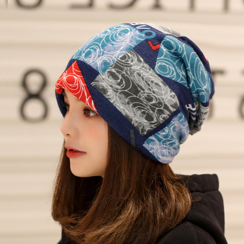 

Fashion Women Vintage Knit Women Scarf Hat 2 Used Winter Warm Casual Patchwork Lady Beanie Girl's Gorros, Blue