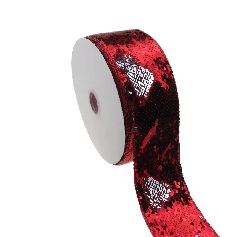 

BOCA 3'' 75mm shiny red to silver Spangle Reversible Sequin Fabric Ribbon for Dress DIY Bows Decoration Accept Customized Order, Gray