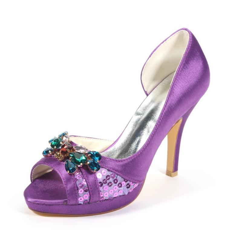 

Peep Toe Illusion Sequin Puple Evening Dress Shoes With Multi Colors Crystals 10 cm, Custom colors