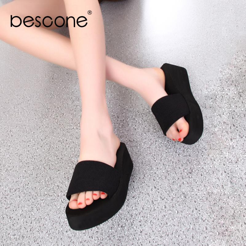 

BESCONE Classics Summer Slippers Women Fashion Solid Open Toe Shoes Women Leisure Women's Sandals SY10, Black