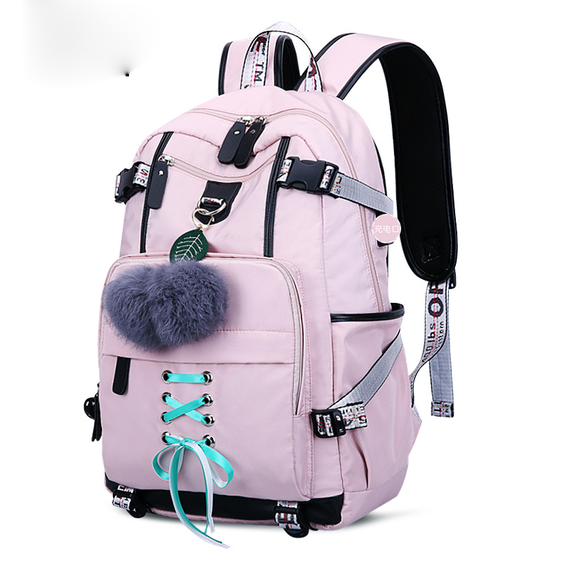 

Leather Luggage Tag2020 New Style Junior High School Student High School Student Girl Bag Backpack Female Large-Capacity Backpack Korean-Sty, Girl pink (send furry ball)