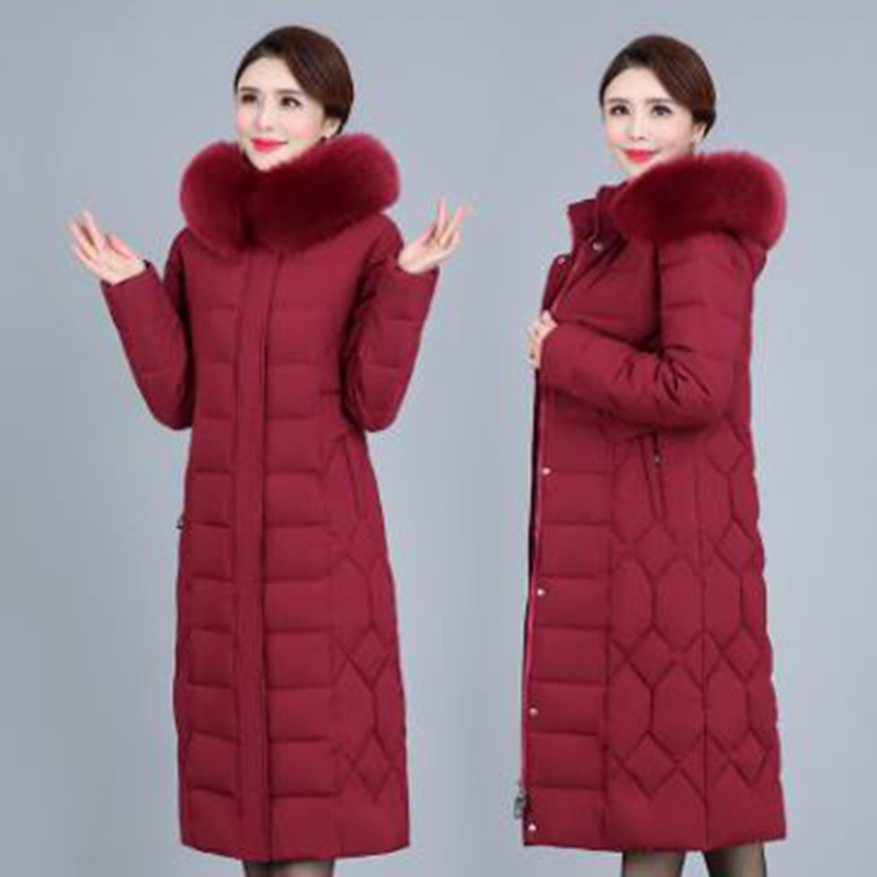 

Wholesale fashion over-the-knee middle-aged and elderly women's mid-length thickened mother winter down padded jacket, Red