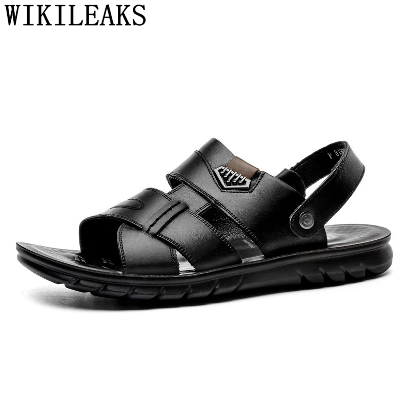 

Beach Sandals Mens Sandals Genuine Leather Men Summer Shoes Outdoor Open Shoes Men Plus Size Erkek Ayakkabi Buty, Black