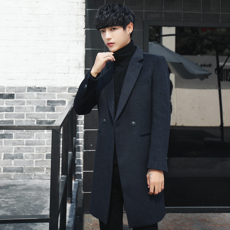 

Loose Korean Style Men Wool Coat Turn Down Collar Solid Winter Jacket Single Breasted Cashmere Overcoat 2020, Black