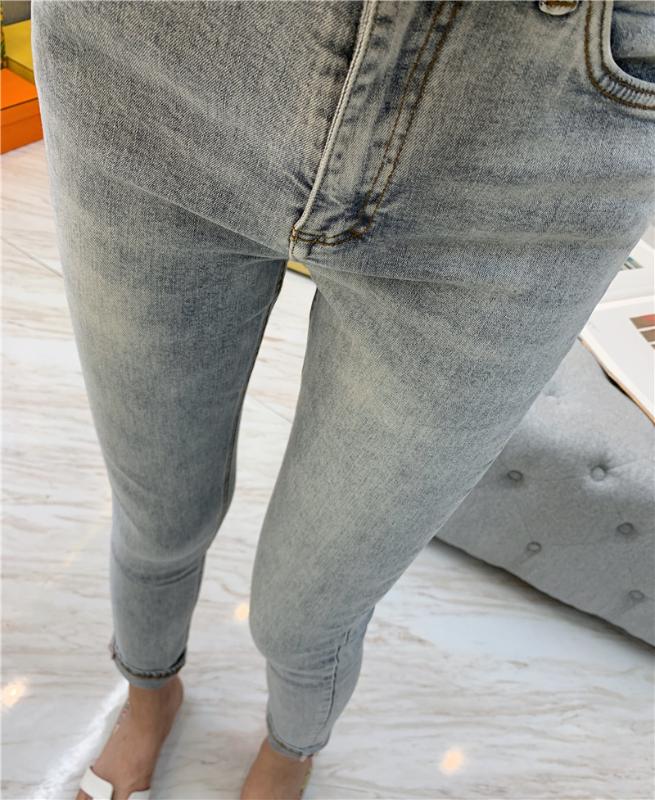 

Women Pants 2020 Autumn and Winter High Stretch Tight Denim Pants, Ash blue