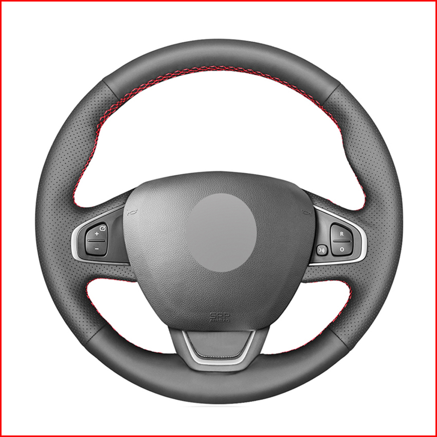 Black PU Artificial Leather Car Steering Wheel Cover for Renault Clio 4 (IV) Kaptur Captur 2016-2019-image-571505460