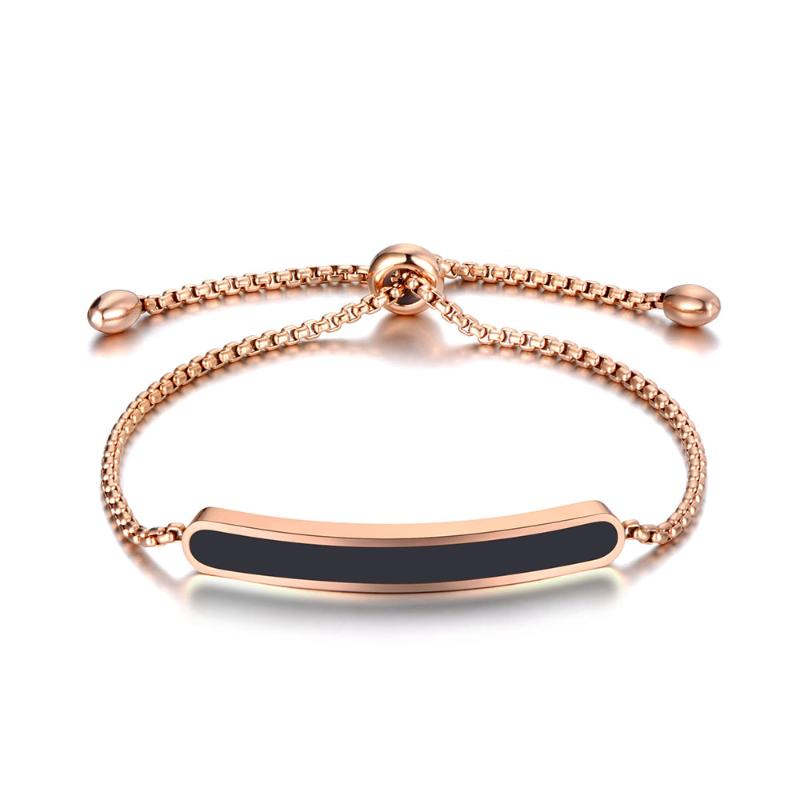 

Titanium Stainless Steel Black/White Glaze Chain & Link Bracelets For Women Rose Gold Adjustable Size Bracelet B19070