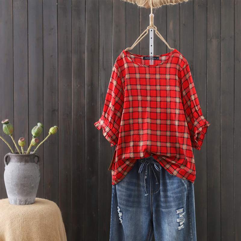 

Women' Printed Blouse 2020 ZANZEA Kaftan Summer Tee Shirts Casual Half Sleeve Top Female O Neck Blusas Chemise Plus Size Tunic, C coffee