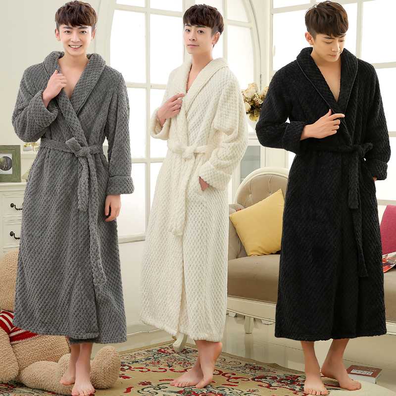 

Lovers Winter Long Thick Warm Bathrobe Men Thermal Coral Fleece Kimono Bath Robe Male Classic Dressing Gown Mens Flannel Robes, Women orange