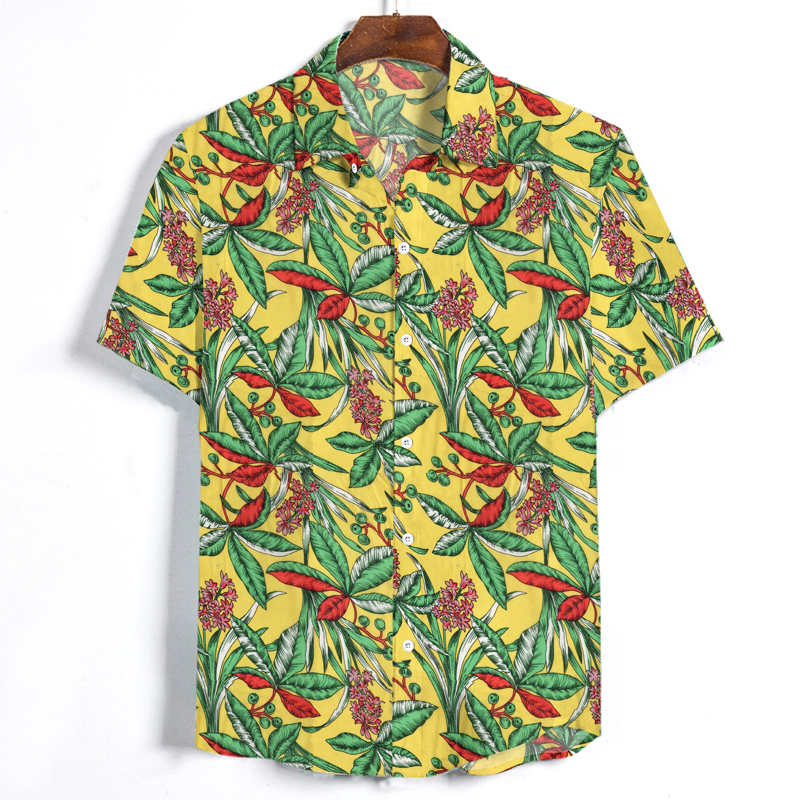 

2020 Summer Printing Hawaiian Shirt Blouse Mens Casual Turn Down Collar Streetwear Holiday Beachwear LT078, As picture show