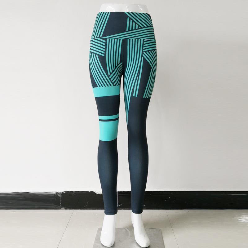 

High waist abdomen hip hip stripe tight long leggings yoga high waist fitness yoga sports pants leggings, Blue