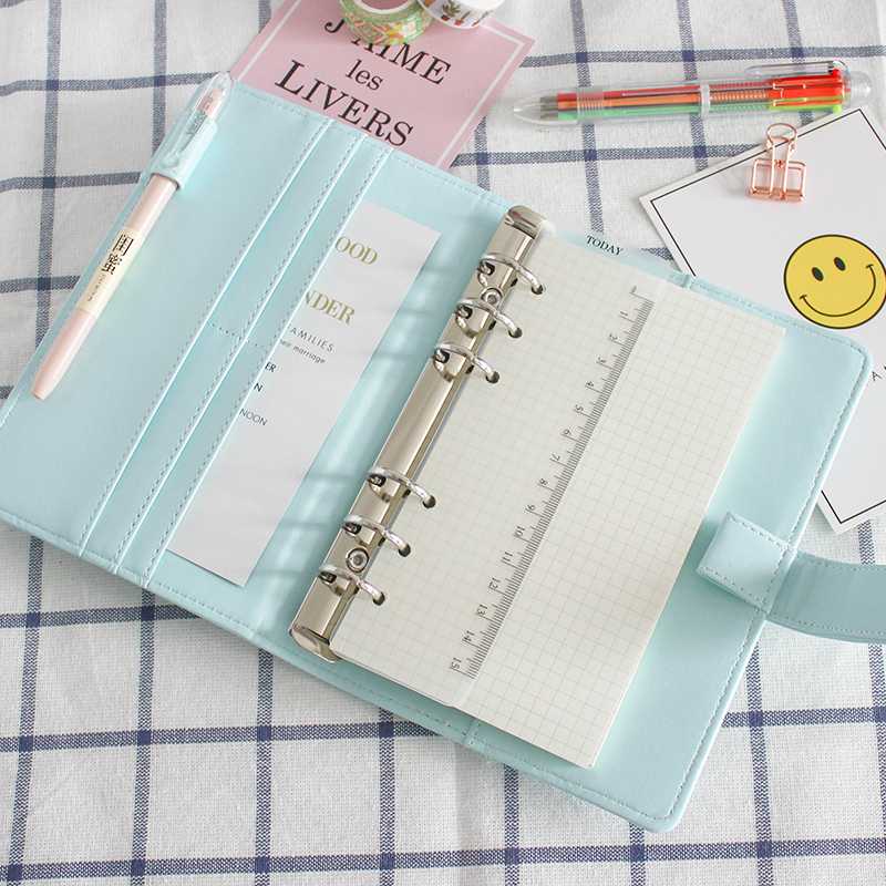 

New PU Clip-on Notebook Leather Loose Leaf Refill Notebook Cover Spiral Binder Macaron Color Kawaii Stationary Replacement Cover