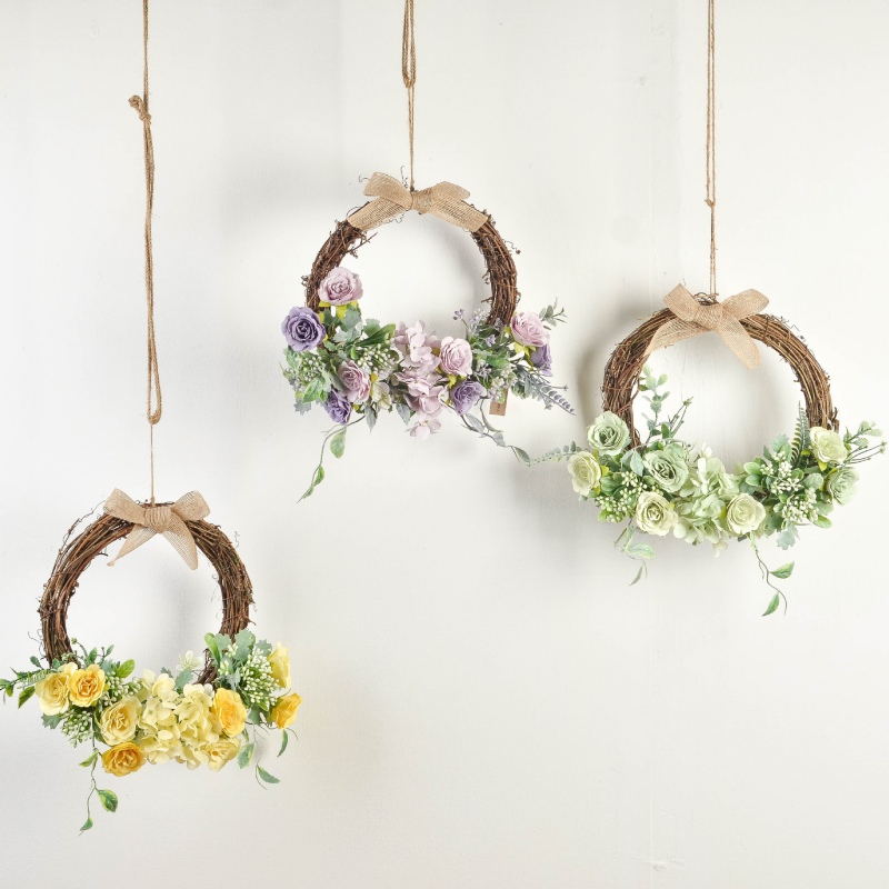 

Wall-mounted Rattan Wreath Vivid Artificial Flowers Garland Hanging Ring Decorative Props Living Room Porch Wedding Home Decor #
